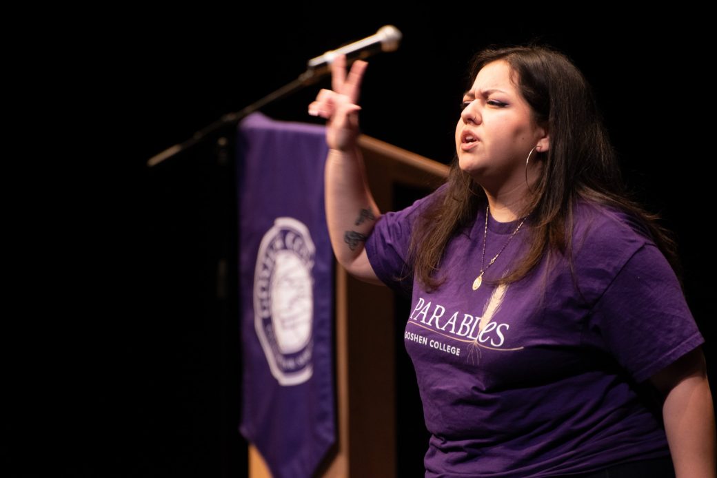 Woman speaking in sign language