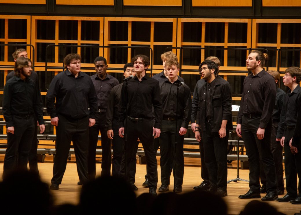 People on the stage at winter chral performance