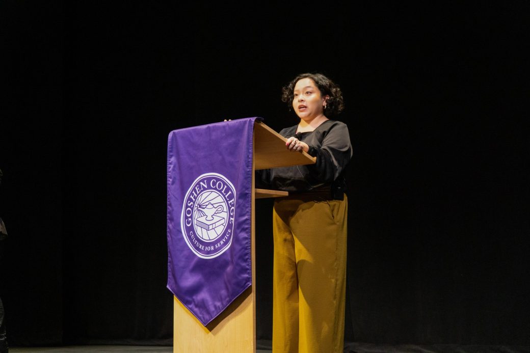 Woman speaking in a pulpit