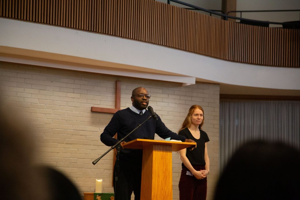 Man doing a speech at Black History Month 2024