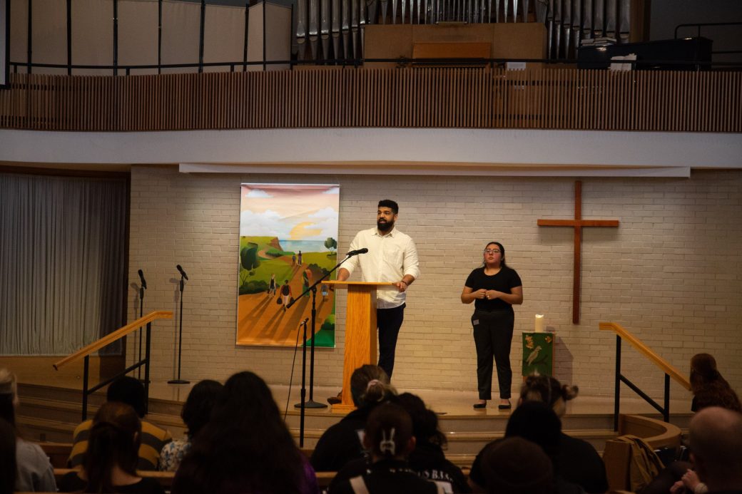 Man doing a speech at Black History Month 2024