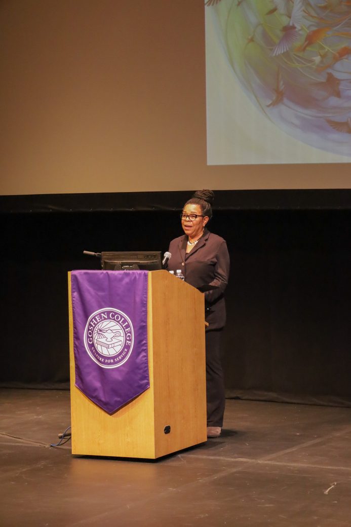 Woman doing a speech on the stage