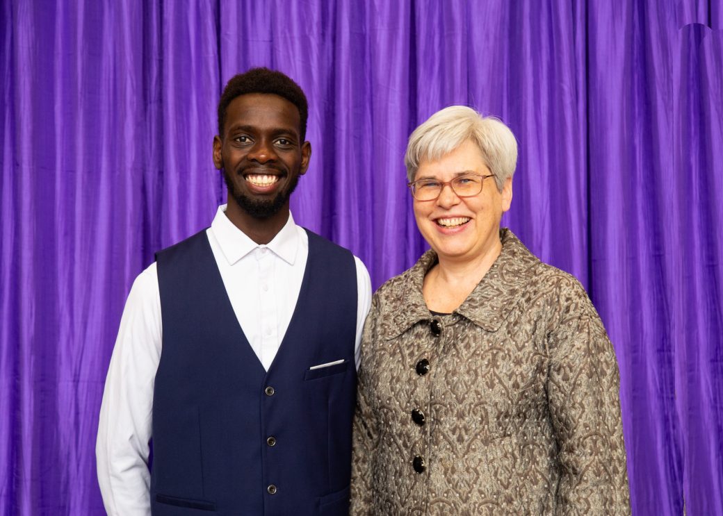 A women and a man hugging at President's Graduating Leaders Awards 2024