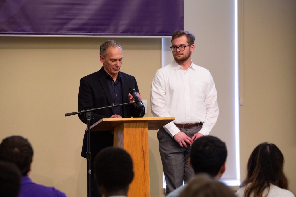 Man speaking at stage's pulpit at President's Graduating Leaders Awards 2024