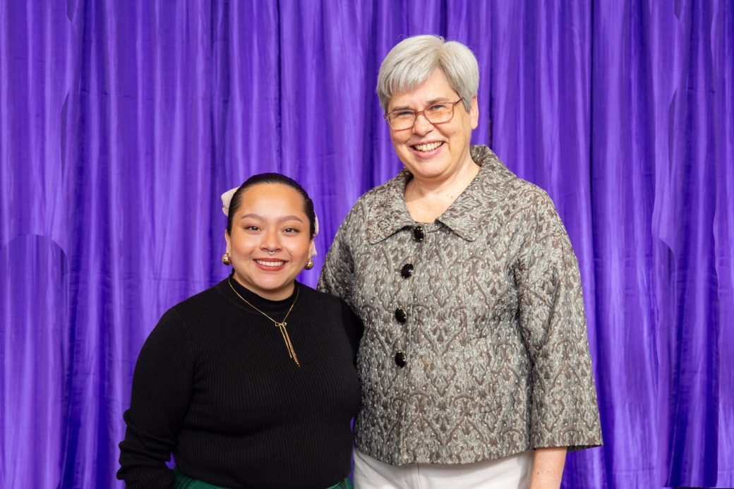 Two women hugging at President's Graduating Leaders Awards 2024