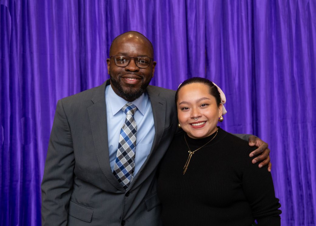A man and a women hugging at President's Graduating Leaders Awards 2024