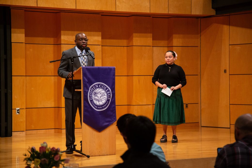 Man speaking at stage's pulpit at President's Graduating Leaders Awards 2024