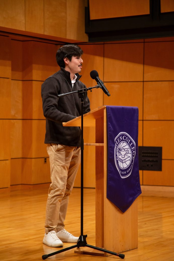 Man speaking at stage's pulpit at President's Graduating Leaders Awards 2024