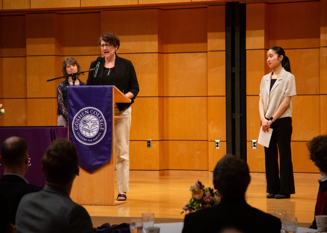 Man speaking at stage's pulpit at President's Graduating Leaders Awards 2024