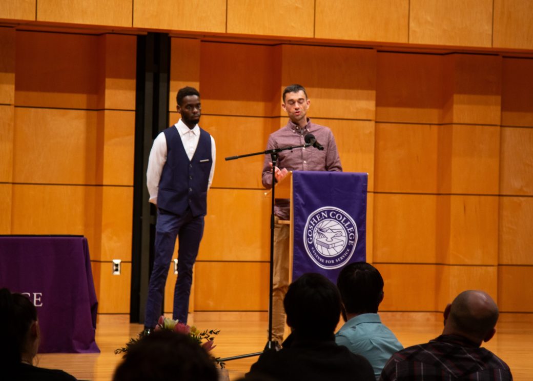 Man speaking at the stage at President's Graduating Leaders Awards 2024