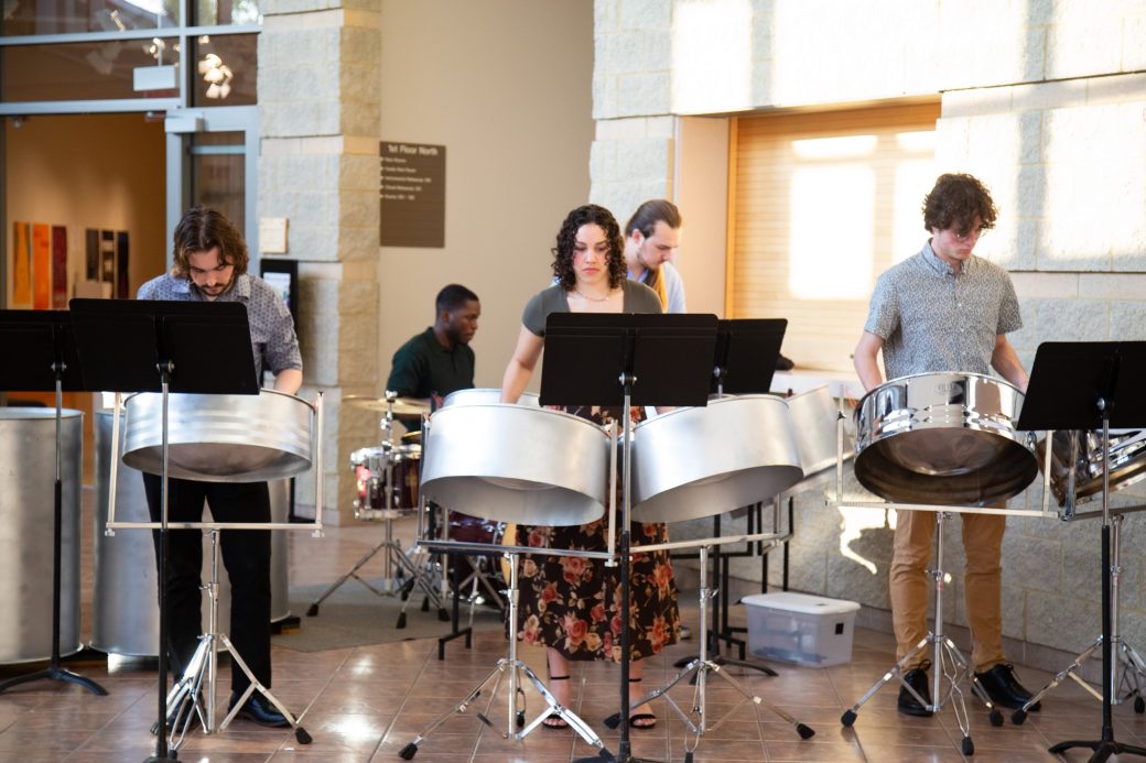 People playing drums at Academic Department Receptions and Baccalaureate Celebration