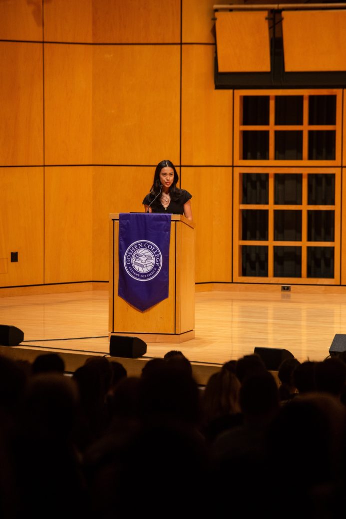 Woman doing a speech at Academic Department Receptions and Baccalaureate Celebration