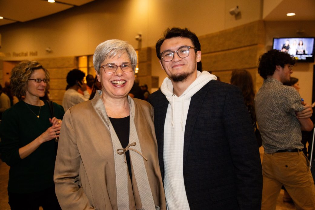 A man and a woman hugging at Academic Department Receptions and Baccalaureate Celebration