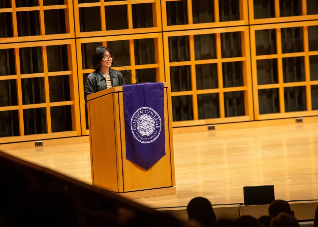 Woman doing a speech at Academic Department Receptions and Baccalaureate Celebration