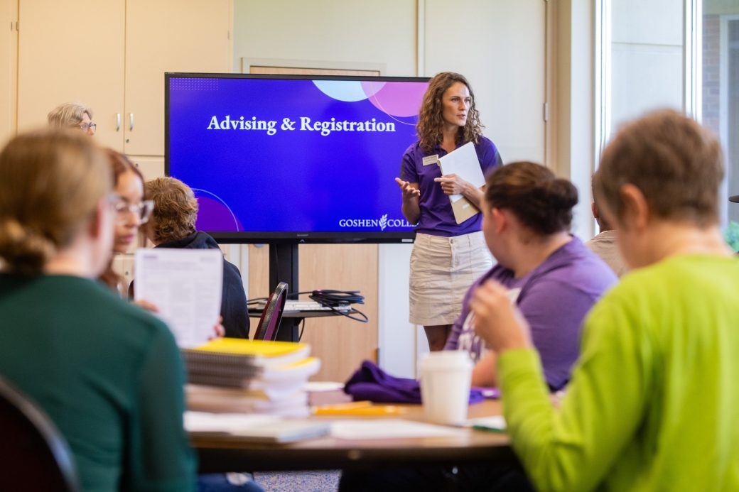 Goshen college teacher doing a presentation