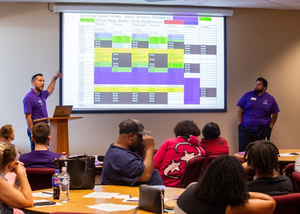 Goshen college teacher doing a presentation