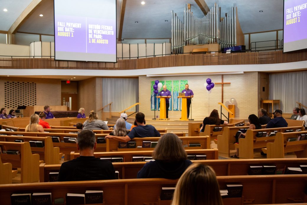 Goshen college students in the chapel
