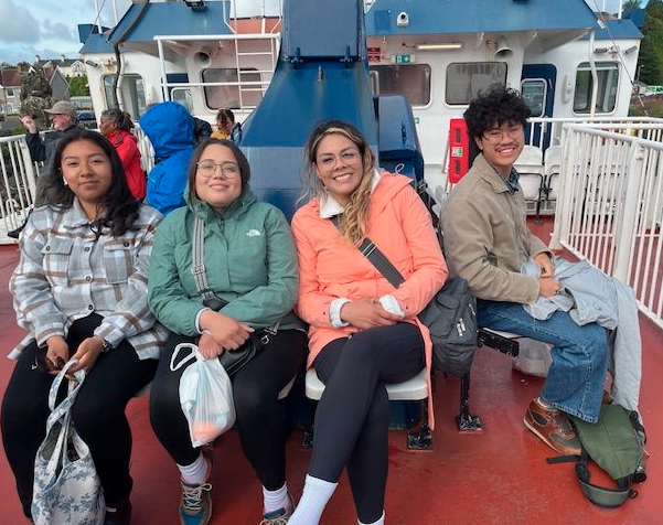 Students on a ferry headed to Northern Ireland