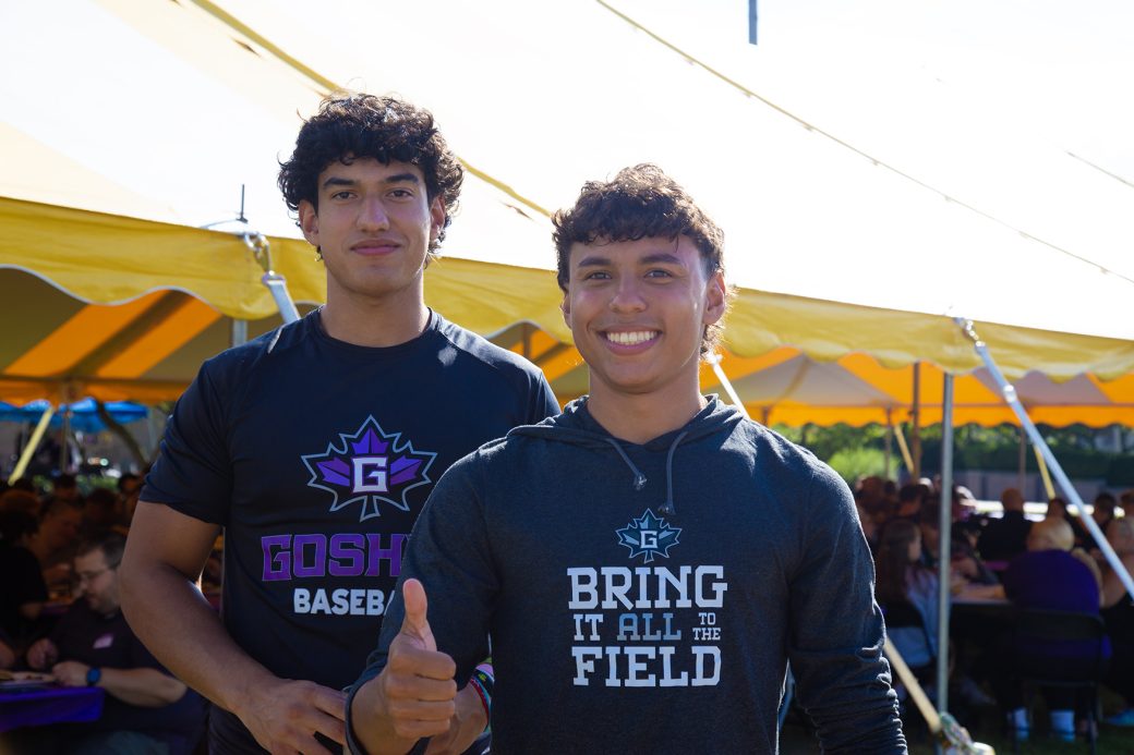 Two Goshen college students smilling to the camera