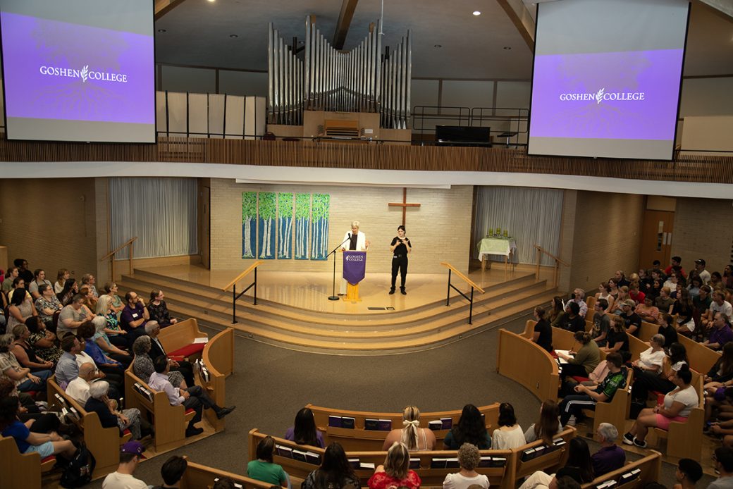 Goshen college students at the chapel