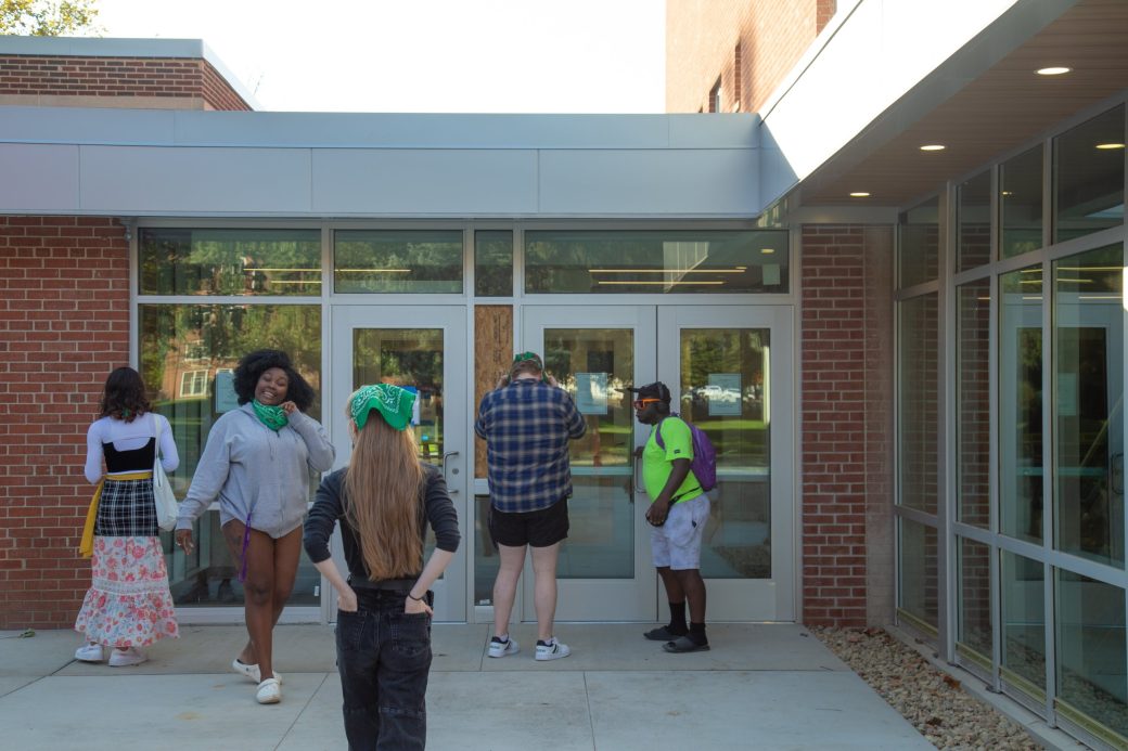 The outside first level of the Westlawn building offers outdoor seating for dining and chatting.