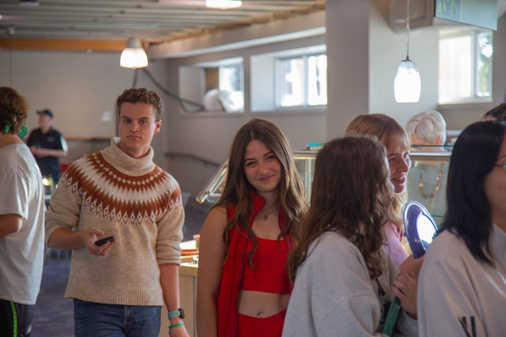 Goshen college students in queue