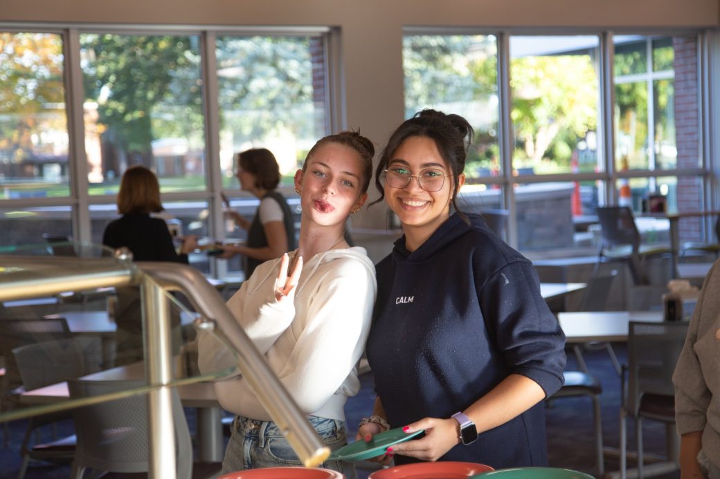 Two goshen college students at Westlawn Dining Hall reopens
