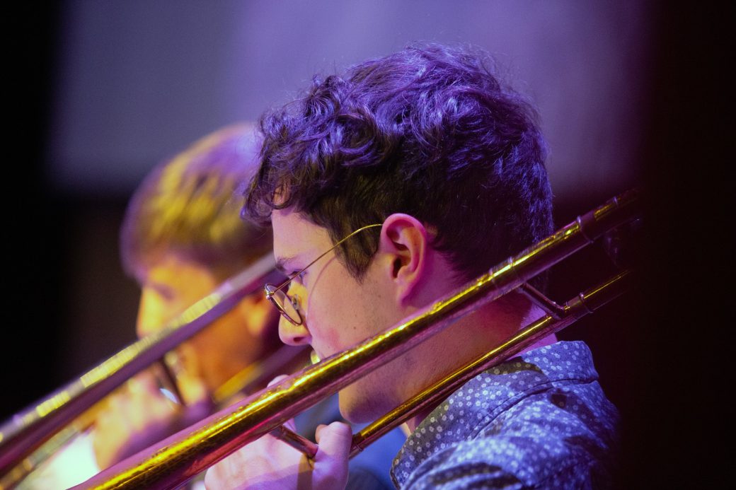 Goshen college student playing violin