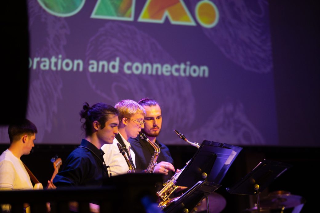 Goshen college students doing a musical performance at Conectpalooza
