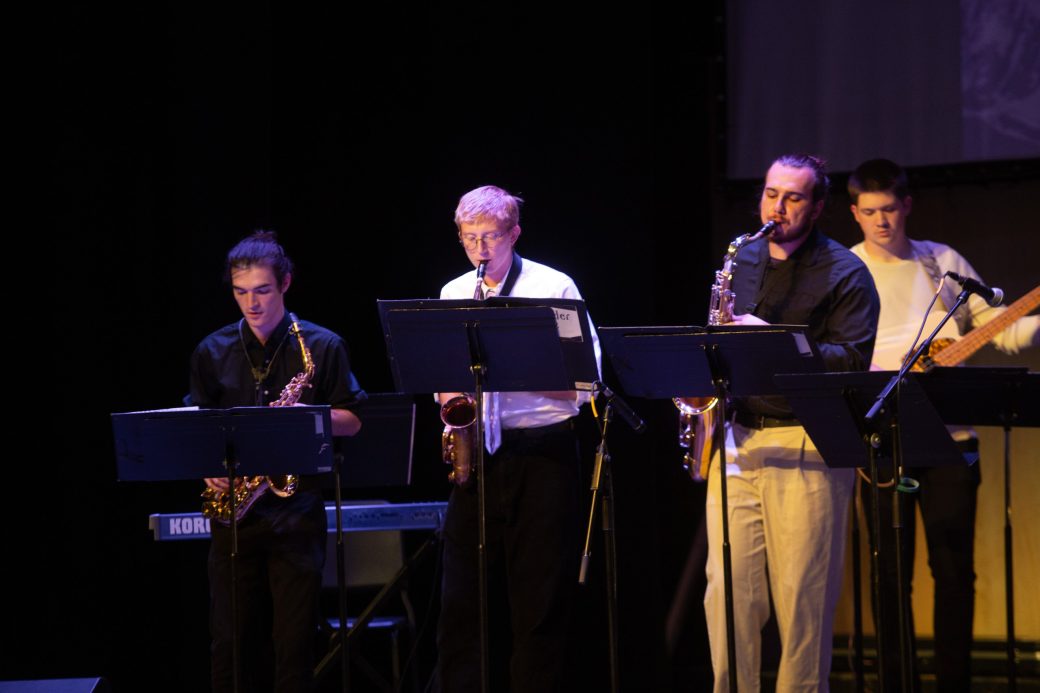 Goshen college students doing a musical performance at Conectpalooza