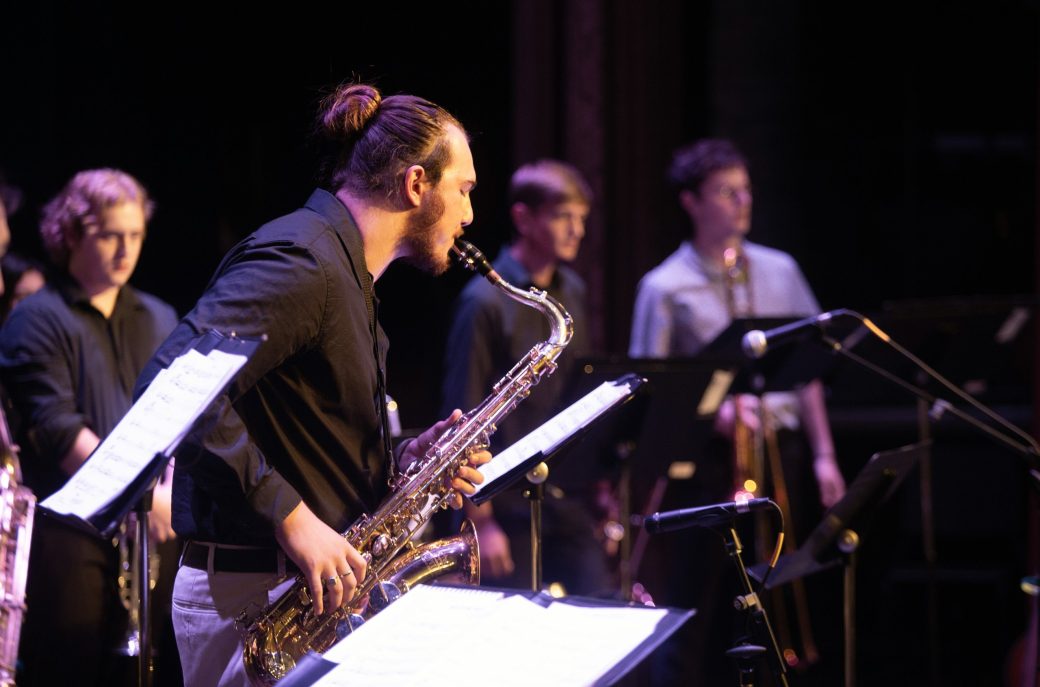 Goshen college students doing a musical performance