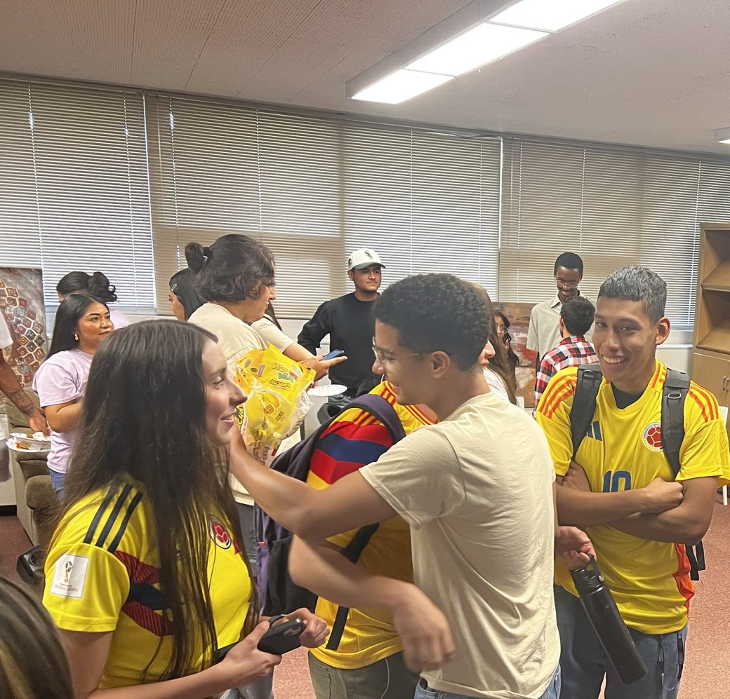 Students with colombia's soccer team t-shirt
