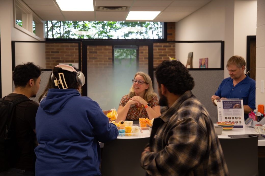 People talking in a table