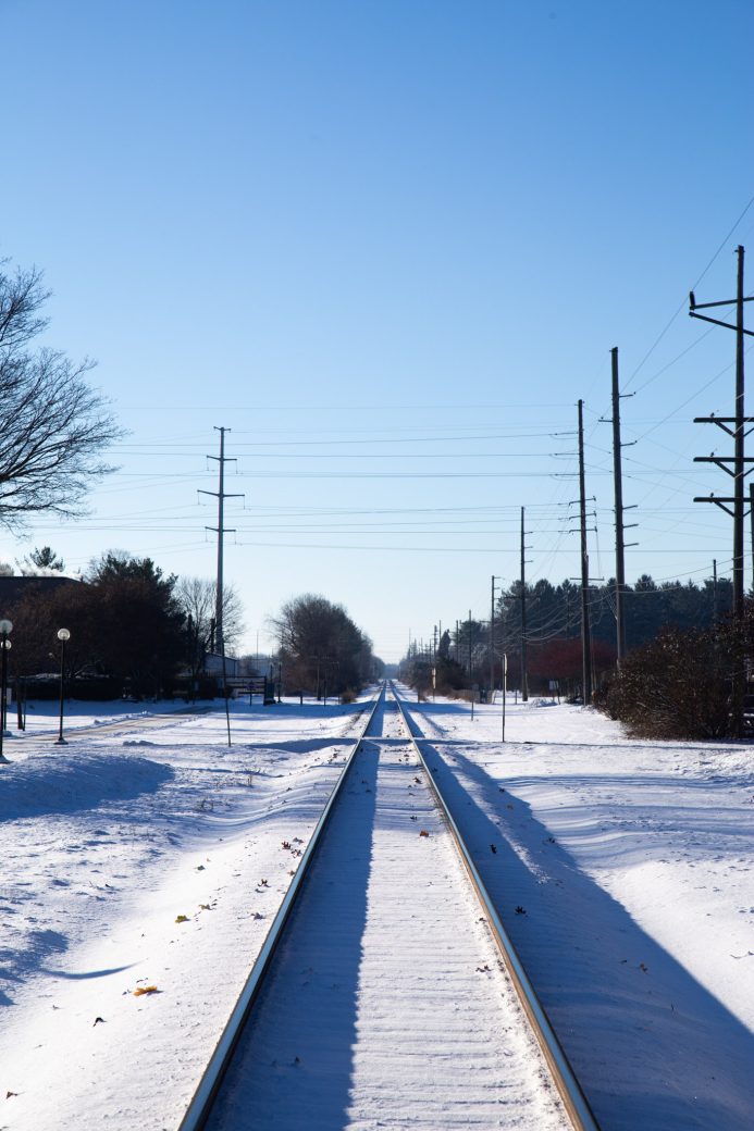 Road to Goshen college with lots of snow