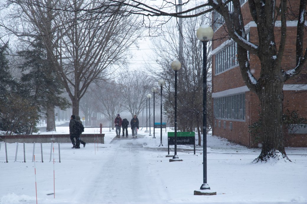 Goshen college students walking around of the Goshenb college