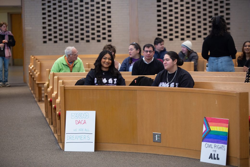 Goshen college students in the chapel