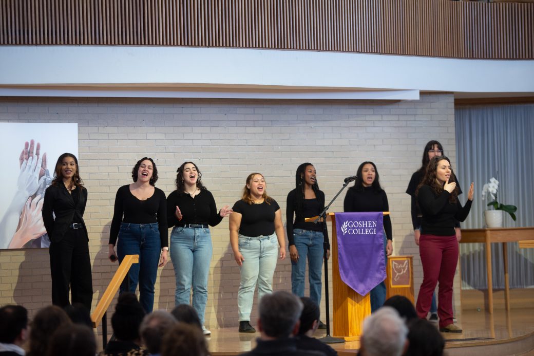 Goshen college students singing at MLK celebration