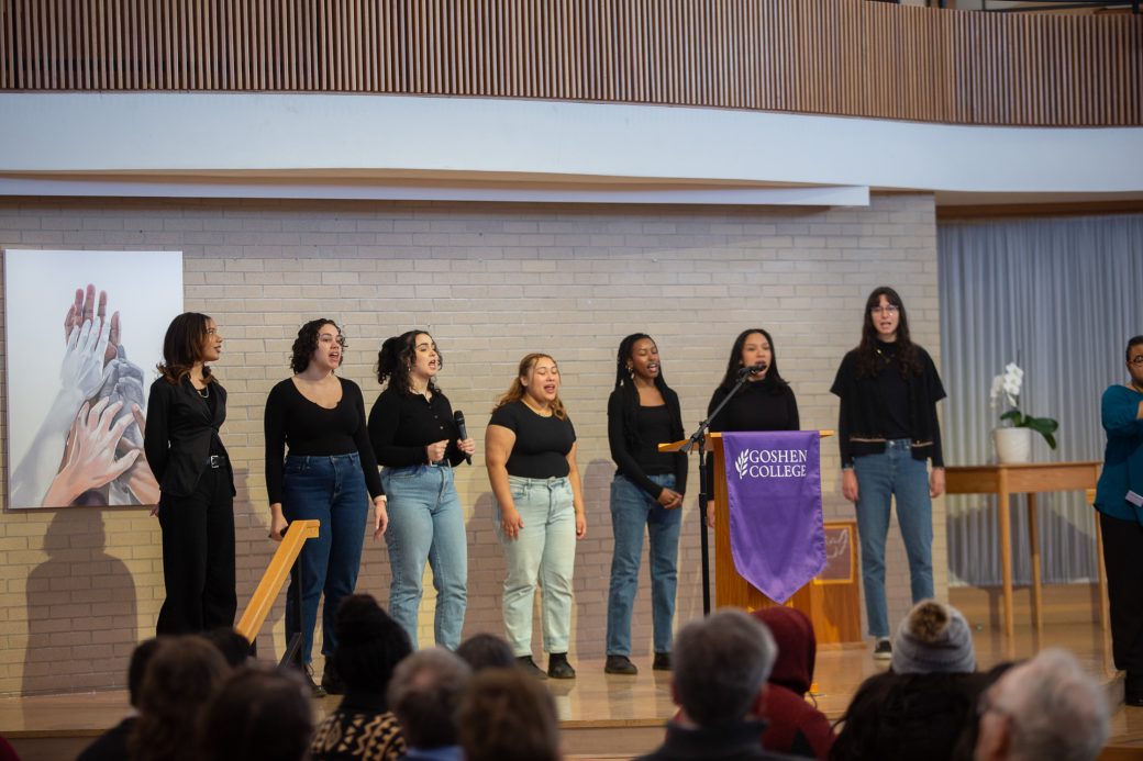 Goshen college students in chapel's stage at MLK Celebration 2025