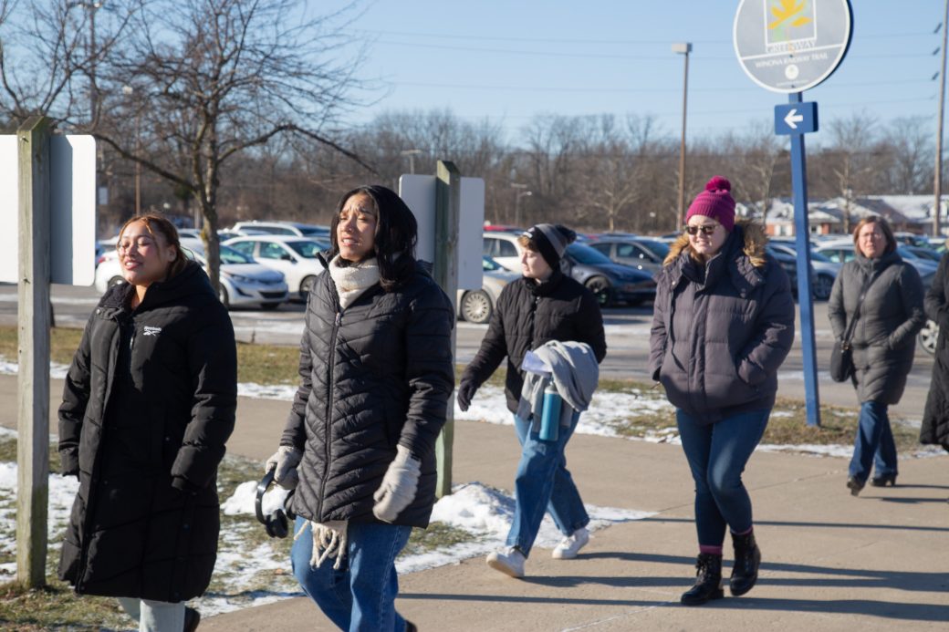 Goshen college students marching in MLK Celebration