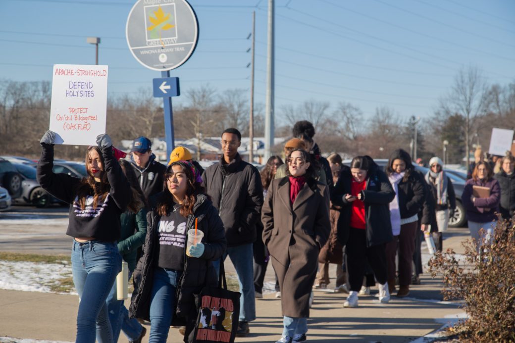 Goshen college students marching in MLK Celebration