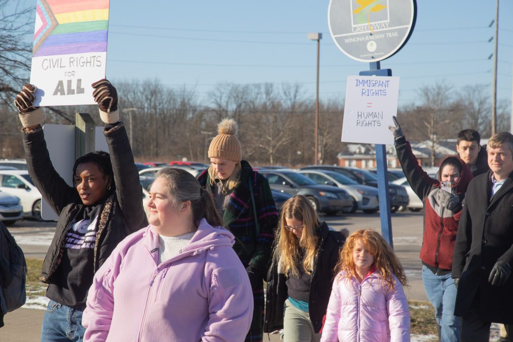Goshen college students marching in MLK Celebration