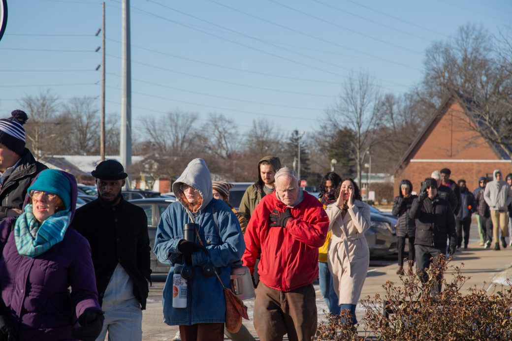Goshen college students marching in MLK Celebration