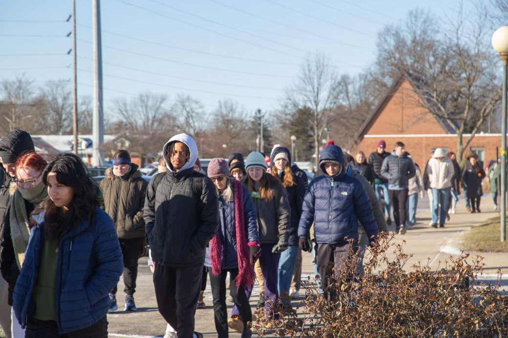 Goshen college students marching in MLK Celebration