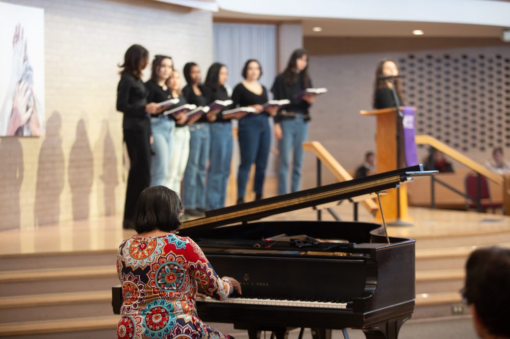 Goshen college students singing at MLK celebration