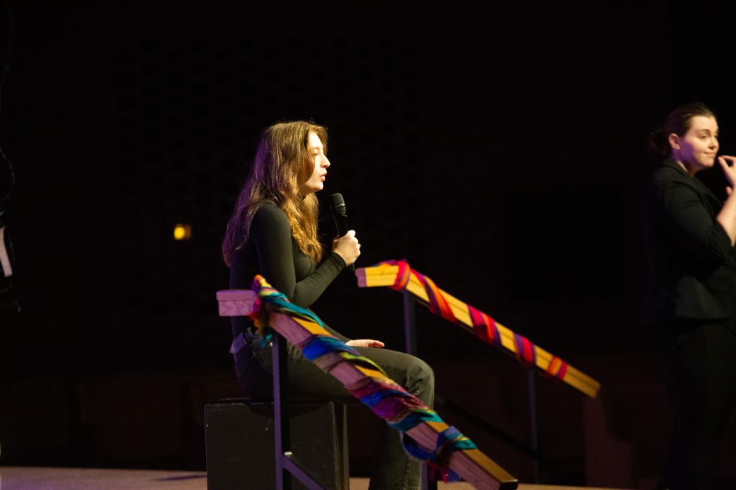 presenter of Goshen Monologues 2025 doing a speech