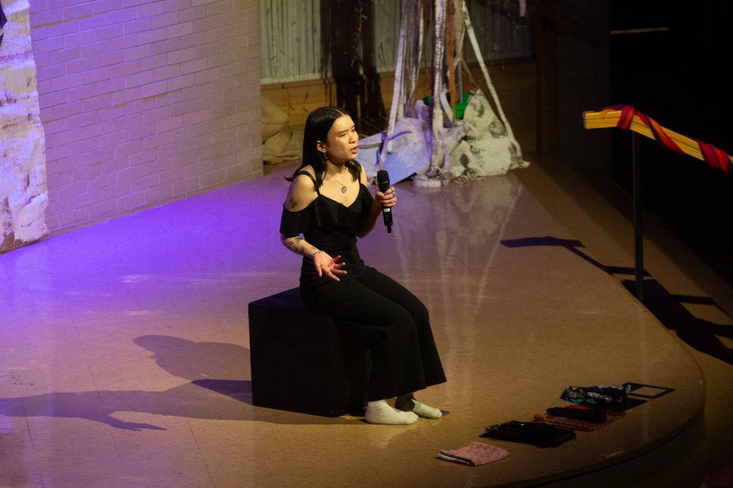 presenter of Goshen Monologues 2025 at the stage doing a speech