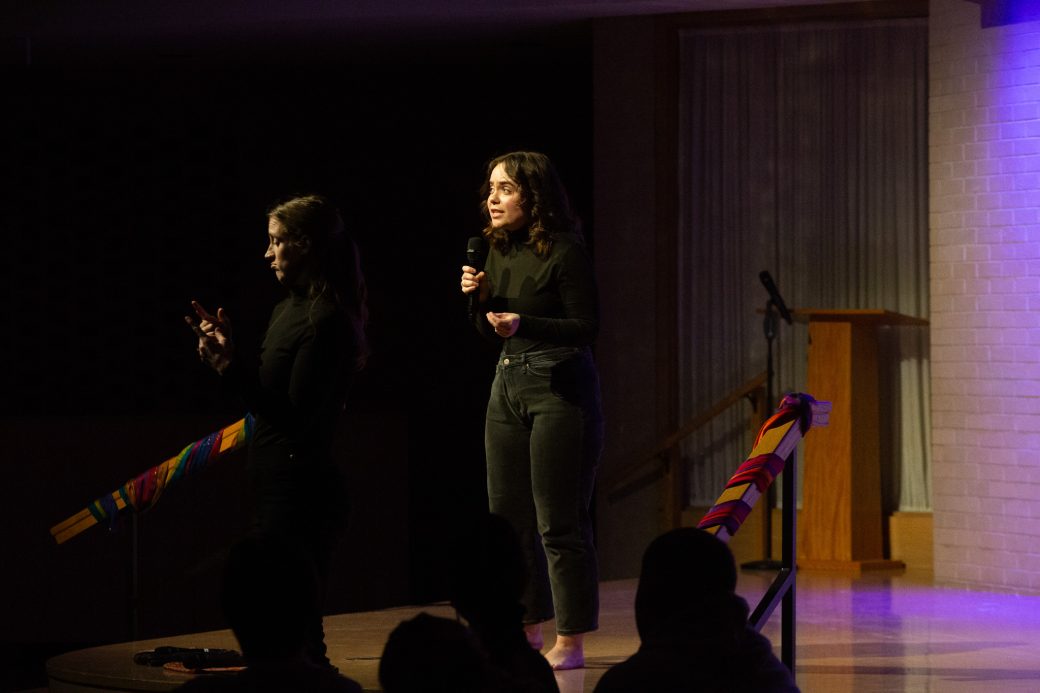 presenter of Goshen Monologues 2025 at the stage doing a speech