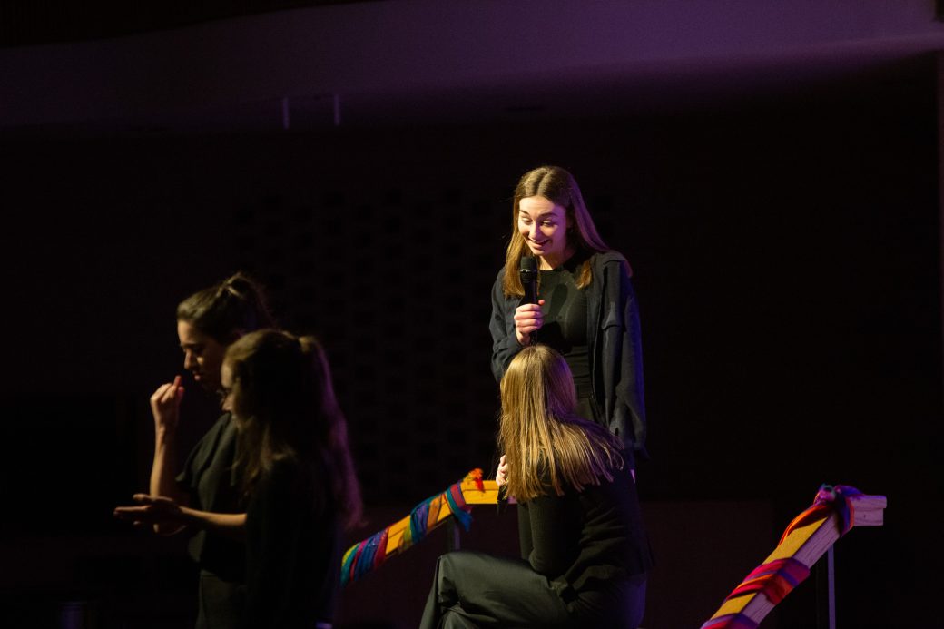 presenter of Goshen Monologues 2025 at the stage doing a speech