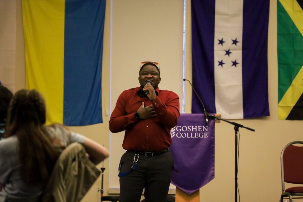Goshen College student singing
