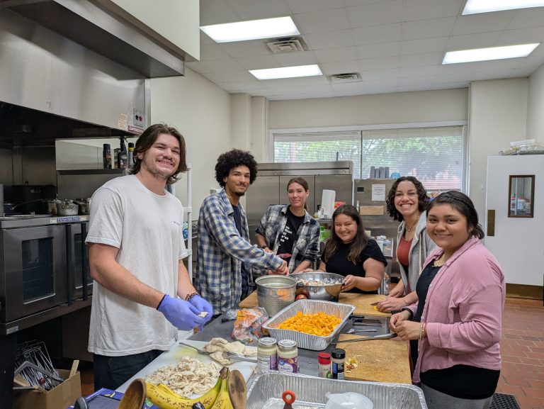 group of students preparing food
